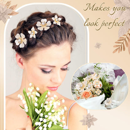 Janinka 140 Pcs Rhinestone Buttons Faux Pearl Buttons Flat Back Flower Embellishments for Jewelry Making DIY Craft Wedding Hair Bouquet Home Decoration Party Accessory (Floral,White)