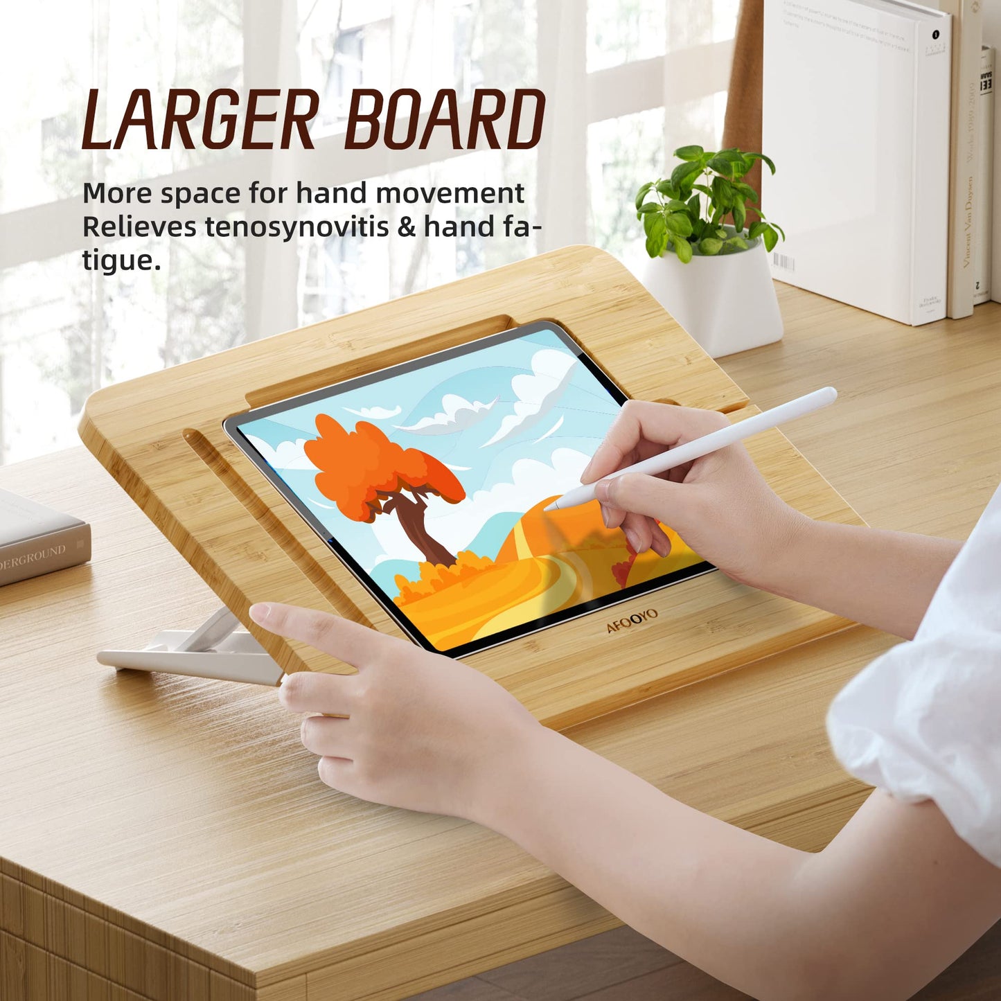 AFOOYO Wooden Tablet Drawing Stand - Portable & Adjustable 5 Angles for Laptop,Laptop Stand Riser,Compatible with 12.9/13 inch iPad Pro(3rd-6th Gen)