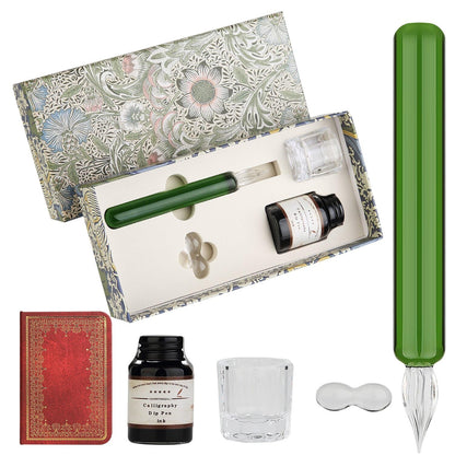 GC QUILL Glass Dip Pen Set,Calligraphy Pen,A Squat Crystal Signature Pen for Art, Writing, Signatures -Decoration and Business Gift (Green)