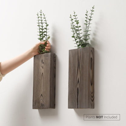 Wood Wall Planter Set of 2, Wood Wall Pocket for Greenery and Dried Flowers, Indoor Wood Hanging Vase, Modern Farmhouse Wall Decor for Living Room Bedroom Office Eucalyptus Stems Decorations (Grey)