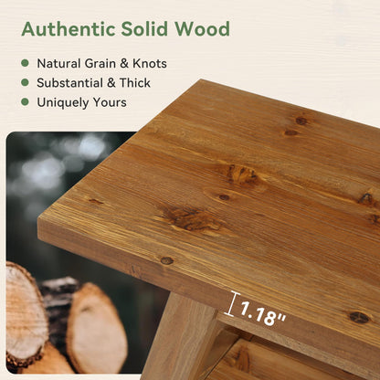 TRIBEWOOD Solid Wood Entryway Bench with Shoe Storage Shelf, 62.99" Long Rustic Hallway Shoe Bench, Natural Wood Mudroom Window Seating, 400 lbs Capacity