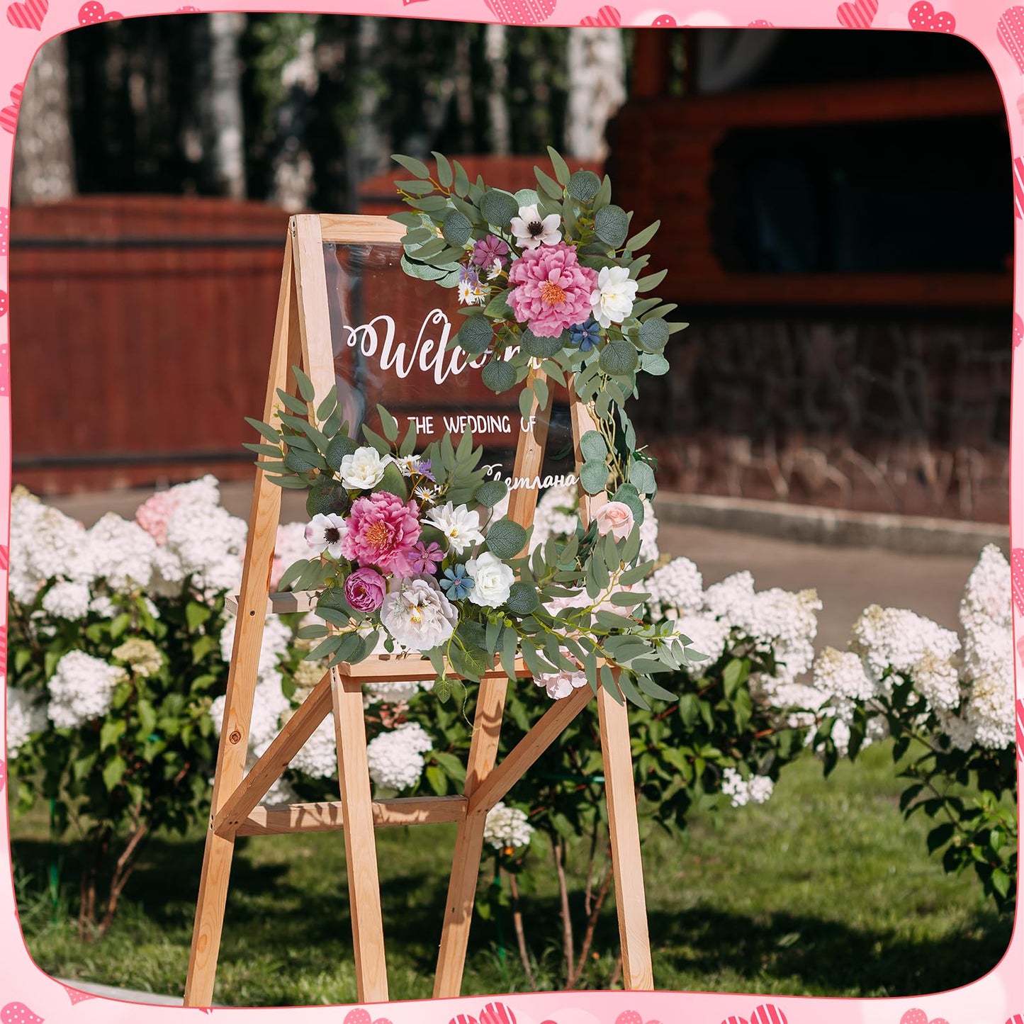 Wedding Arch Decorations 2 Pack - Reusable Artificial Hanging Flowers Floral Swag Greenery Garland for Wedding Welcome Sign Backdrop Bridal Ceremony Reception Backdrop, Baby Shower