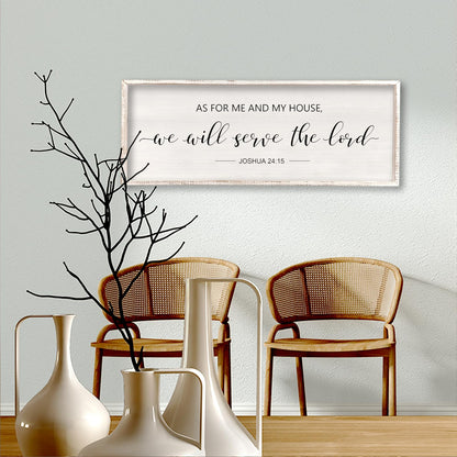 comurdyo As For Me And My House We Will Serve The Lord Wall Decor 32" x 12" Bedroom Above Bed Sign Large Rustic Farmhouse Wood Framed Bible Verse for Religious Scripture Christian Wall Art (White)