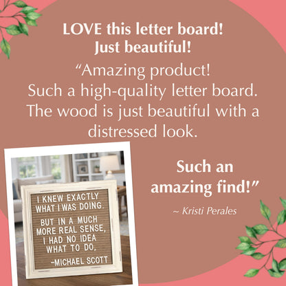 Cappuccino Felt Letter Board Back to School Sign with Rustic Wood White Frame - Farmhouse Letter Board Sign with Stand - Baby Announcement 10x10 Felt Board Changeable Message Board with 350 Letter Set