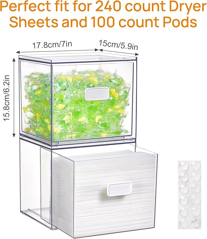 Vtopmart 2 Pack Dryer Sheet Holder and Laundry Pods Container, Scent Booster