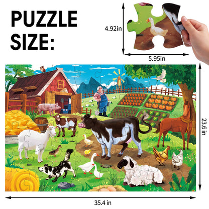 Jumbo Floor Puzzle for Kids,Farm Animals Jigsaw Large Puzzles,48 Piece Barn Puzzle for Toddler Ages 3-5,Children Learning Preschool Educational Toys,Birthday Easter Gift for 4-8 Years Old Boy and Girl