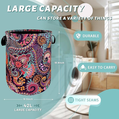 Mandala Paisley Laundry Hamper Retro Boho Colorful Laundry Basket