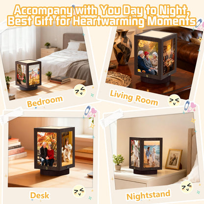 Mixoo 4x6 Picture Frame Light, Vintage Rotating Photo Frame Tabletop Lamp, Touch Desk Lamp for Bedroom Bedside, Table lamps for Office Family Retirement Anniversary Birthday Gifts (Wooden Brown)