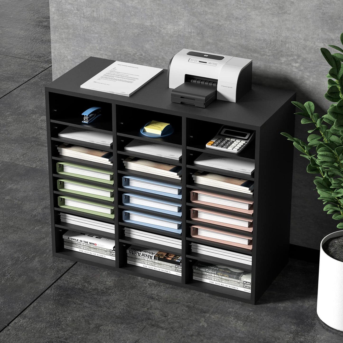VEVOR Literature Organizers, 24 Compartments Office Mailbox with Adjustable Shelves, Wood Literature Sorter 29x12x24.4 inches for Office, Home, Classroom, Mailrooms Organization, EPA Certified Black