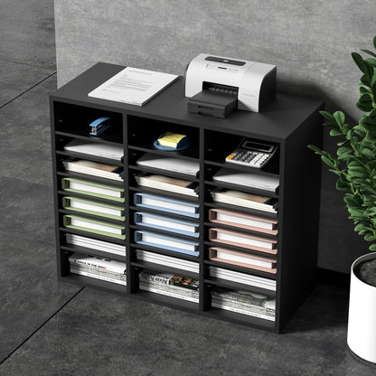 VEVOR Literature Organizers, 24 Compartments Office Mailbox with Adjustable Shelves, Wood Literature Sorter 29x12x24.4 inches for Office, Home, Classroom, Mailrooms Organization, EPA Certified Black