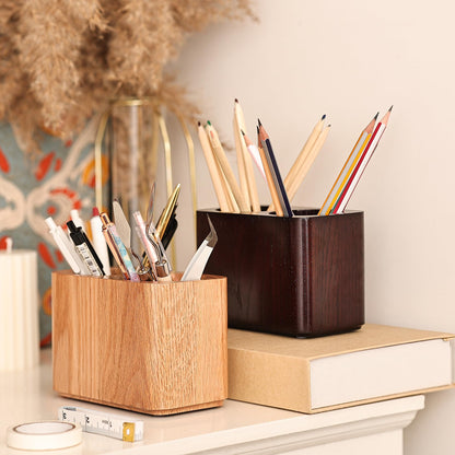 CAMLOT Oak Solid Wood Pen &Pencil Holder for Desk, Office Stationery Organizer, Table Pencil Cup Stand,Desk Accessories Holder, Two Cups Practical Design. (Nature Oak)
