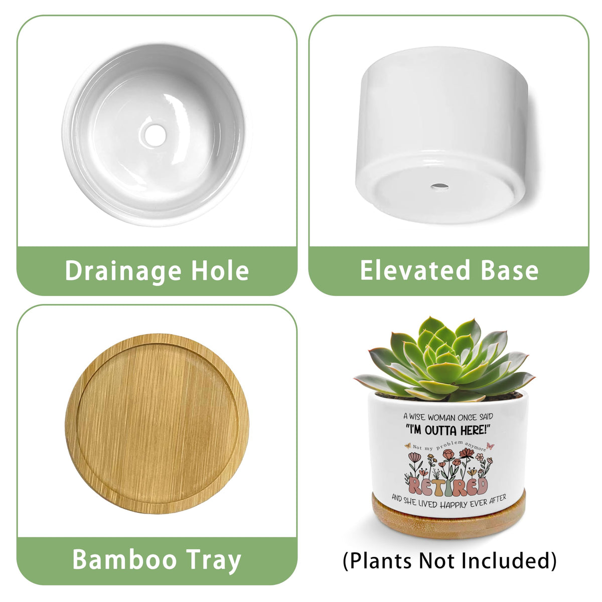 EVIHCG Retirement Gifts Planter Pots, Retired Gifts for Women, A Wise Woman Once Said Retirement Ceramic Succulent Plant Flower Planters for Home Office Desk Table Shelf(No Plants)