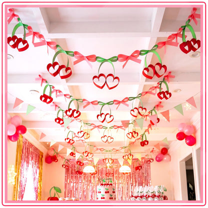 Gueevin 300 Sheets Cherry Party Paper Chain Strips Decorations Paper About 41 Feet in Total with 1 Roll Double Sided Tape DIY Cherry and Bow Hanging Banner for Baby Shower Bridal Bachelorette Wedding