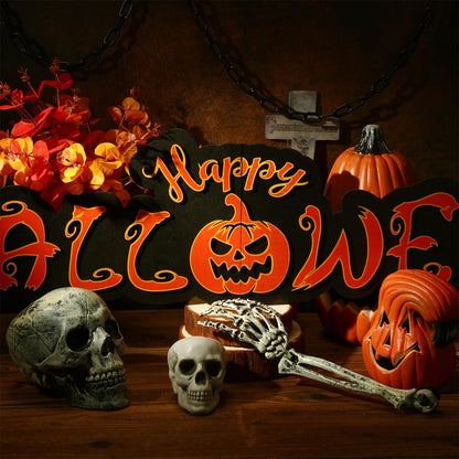 Yousoontic Large Gothic Happy Halloween Wooden Yard Sign Giant Black Orange Trick or Treat Porch Signs Wall Decor for Fence Garage Outdoor Backdrop Props(47.2 x 11.8 Inch)