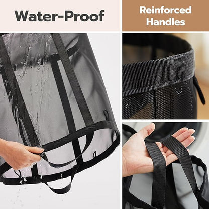 Mesh Laundry bag with Handles, 42L Collapsible Laundry Basket with 2 Hooks