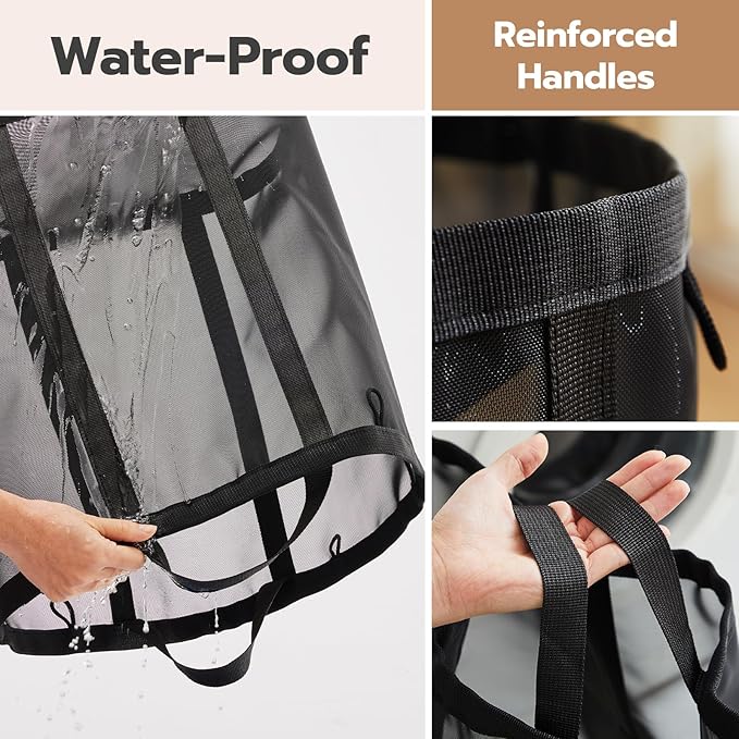 Mesh Laundry bag with Handles, 42L Collapsible Laundry Basket with 2 Hooks