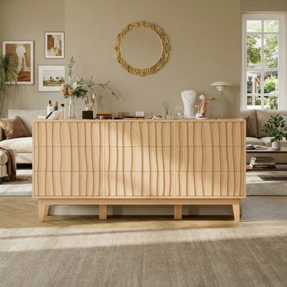 IDEALHOUSE Modern Fluted Dresser with 9 Drawers - Freestanding Wooden Storage Cabinet, Chest of Drawers for Bedroom for Living Room, Entryway, Hallway