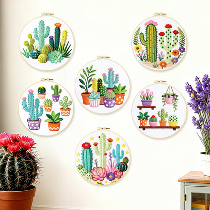BEUNITONE Cactus Embroidery Kit for Beginners, 6PC Succulent Plant Themed Needlepoint Kits for Adults with Hoops, Threads, Needles, Instructions and Full Kits, DIY Home Decor Craft Gift for Adults