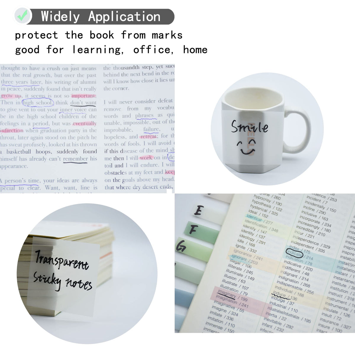 YOUDEFUL 800Pcs Transparent Sticky Notes, 3"x3" Clear Sticky Notes, Waterproof Translucent Sticky Note Pads for Books Annotation, Clear Post it Notes for Bible Study, School, Office（White）