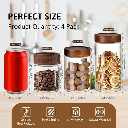 26 oz/850 ml Clear Glass Storage Canister with Airtight Wooden Lid, Small Overnight Oats Containers, Cute Decorative Salad Jar for Snacks Yogurt Spice Sugar Cereal Fruit Coffee Tea
