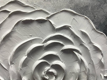 moshinart 24 x 36in Hand-Painted Oil Painting 3D Texture Black White Grey Modern Minimalist Black Abstract Wall Art, Home Office Wall Decoration Flower