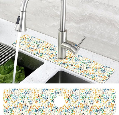 Abstract Watercolor Leaves Sink Faucet Absorbing Mat Sink Splash Guard Faucet