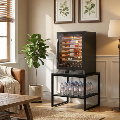 Homieasy End Table, 20 Inch Square End Table, Mini Fridge Stand with 2-Tier Storage Shelves, Industrial Wood Side Table Small Table Stand for Living Room, Bedroom, Office, Black