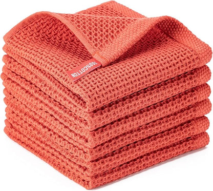 BOOMIBOO 6-Pack Kitchen Dish Cloths, 100% Cotton Waffle Weave, Ultra Soft