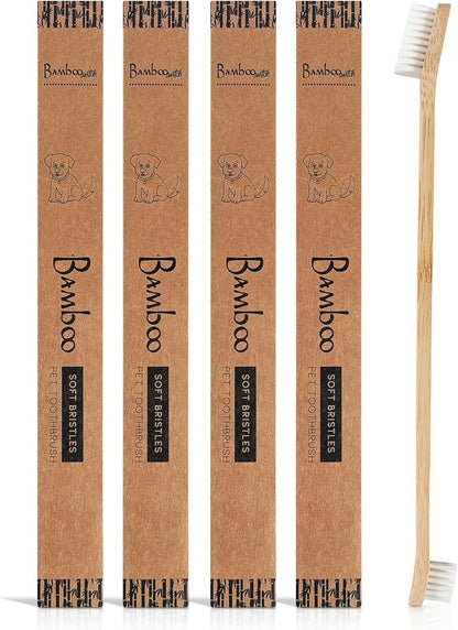 Bamboo Dog Toothbrush (4-Pack) | Double-Sided, Soft Bristle, Toothbrush for Small and Large Dogs | Pets Dental Care