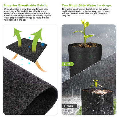 GreenTiger Tall Grow Bags, 8-Pack 7 Gallon Grow Pots with Handles, Improved 300G Thickened Aeration Fabric Deep Plant Growing Bags, Designed for Indoor/Outdoor Vegetables and Flowers, Classic Black