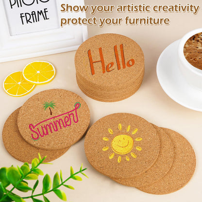 Jurtmy 120 Pcs Cork Coasters for Drinks, Absorbent Heat Resistant Round Coffee Coasters for Wine Glass, Mug, Coffee Cup Anti-Slip Drink Coasters for Home Office Bar