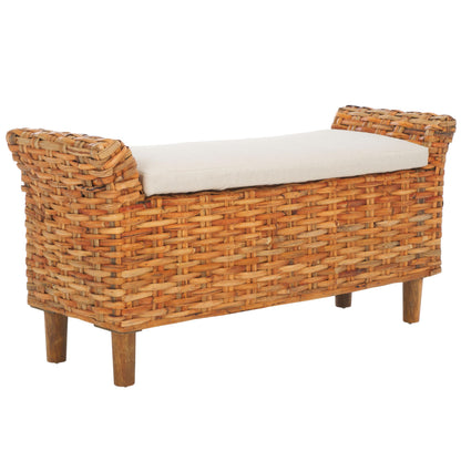 SAFAVIEH Home Collection – Palermo Natural Woven Accent Bench with Cushioned Seat, Transitional Organic Bench for Bedroom, Entryway or Living Room (FOX6533B)