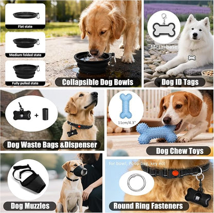 No Pull Dog Harness Adjustable Collar & Leash Set - Dog Halter Harnesses Collapsible Bowls & Poop Bag Dispenser Muzzle ID Tags Toys Fits Small Medium Large Dogs (Black-S)