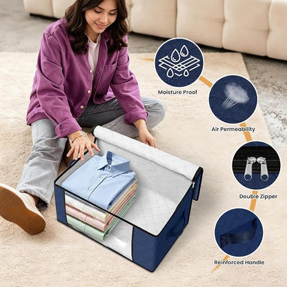 Fab totes 35L Closet Organizers and Storage, Foldable Under Bed Storage Containers, Storage bags for Organizing Bedroom, Closet, Clothing,Organization with Handle (6 Pack,Blue)