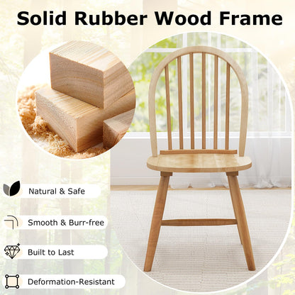 HAPPYGRILL 2 Pieces Wooden Dining Chairs Set, Vintage Armless Windsor Chairs, Kitchen Dining Chairs with Backrest, Natural