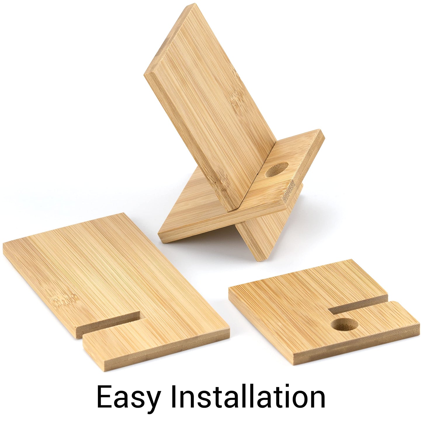 IFAMIO 2 Pack Bamboo Cell Phone Stand Wooden Phone Holder Tablet Desk Stand with Charging Hole Portable Phone Table Stand Desk Organizer Compatible with iPhone Smart Phone iPad Tablet
