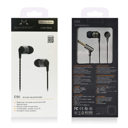 SoundMAGIC E80 Wired Earbuds, in-Ear Headphones with HiFi Stereo Sound and Noise Isolating, 3.5mm Jack for Phones and Laptops, No Mic (Gunmetal)
