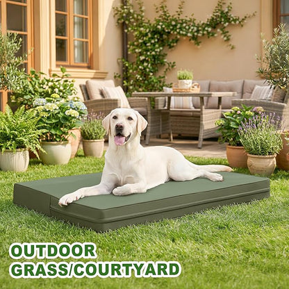 Vonabem Outdoor Dog Bed Waterproof Washable, XL Large Dogs Crate Pad 42 inch, Cooling Wipeable Leather Pet beds, Foam Anti-Slip Kennel Pads with Removable Cover Reversible, 41"x27" Green