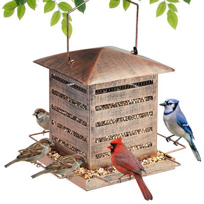 IWNTWY Bird Feeder, 3 LB Large Capacity Metal Bird Feeders for Outdoor Hanging, Heavy Duty Wild Birdfeeder with 4 Perches, Sturdy & Easy to Refill