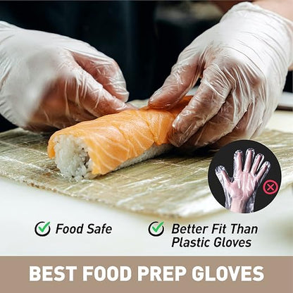 OKIAAS Disposable Gloves XL, Food Safe, Bulk of 200 Pcs|Latex and Powder-Free Clear Vinyl Gloves for Cleaning, Food Prep