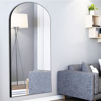 Trvone Arched Full Length Mirror, Wooden Thin Fram,71"x28"Full Body Mirror, Hanging or Leaning Against Wall, Bedroom Mirror, Floor Mirror, Dressing Mirror, Black