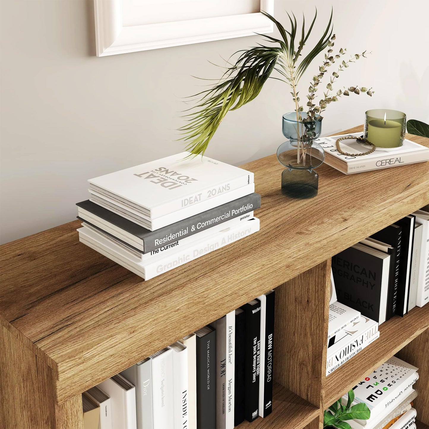 6-Cube Storage Organizer Bookshelf, Farmhouse Wooden Bookcase with Open Shelves, Horizontal Standing Display Cabinet for Home Office, Living Room and Bedroom