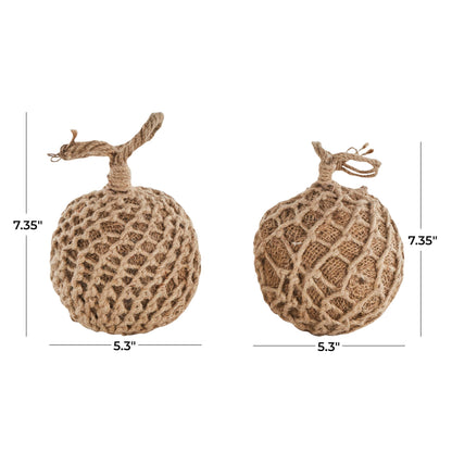 Deco 79 Cement Stone Knot Handmade Decorative Sculpture Woven Layered Orb Home Decor Statues with Handles, Set of 2 Accent Figurines 5"W, 6"H, Brown