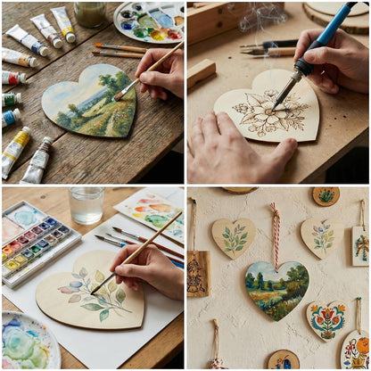 100PCS Wooden Heart for Crafts, 4 Inch Unfinished Wood Pieces for Crafts, Natural Heart Shape Wooden Slices Cutouts Coasters for Paint DIY Pyrograph Staining Burning Engraving Carving