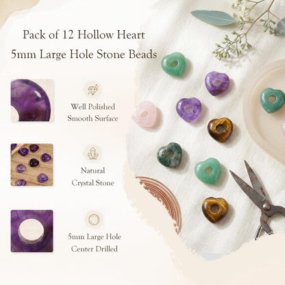 SUNYIK 12pcs 5mm Heart Large Hole Beads for Jewelry Making, Purple Amethyst Crystal Love Heart Loose Beads Fits Macrame Bracelet Braids Hair DIY Craft