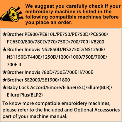 New brothread Embroidery Machine Hoop 4 in 1 Set(SA442+SA443+SA444+SA445) Compatible with Brother PE900 SE2000 PE800 SE1900 SE1950 PE780D 770 700 750D SE1800 Innovis1250D Babylock Accord Emore Ellure