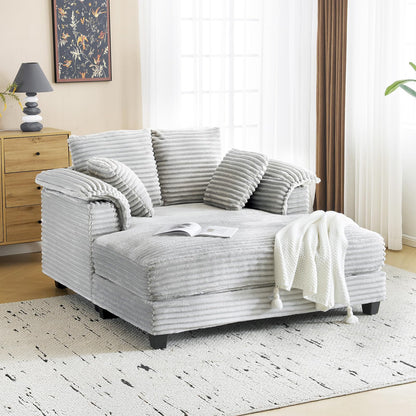 VINGLI 56" Oversized Chaise Lounge Chair, Light Grey Comfy Corduroy Chaise Sofa Recliner Bed Upholstered Sleeper Couch Bed with Throw Pillows and Armrests for Living Room, Movie Room, Bedroom