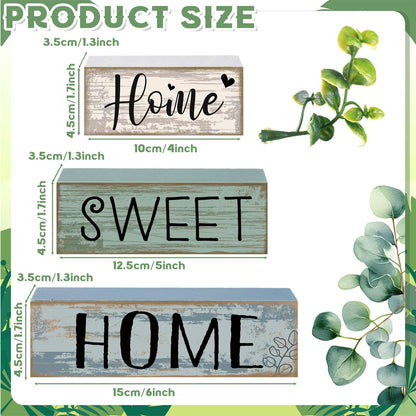 Moucuny 4 Pcs Wooden Farmhouse Table Decor Rustic Home Sweet Home Stacked Blocks Decoration Farmhouse Tiered Tray Decor Decorative Eucalyptus Block Signs Gift for Kitchen Shelf Coffee Table