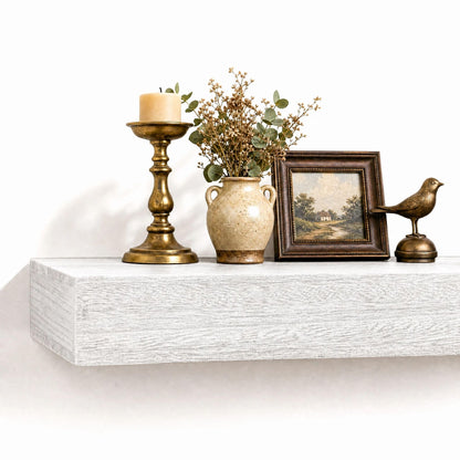 SAUMONIERES Fireplace Mantel Shelves 60 Inch Solid Wood Wall Mounted Long Floating Shelf Hollow, White