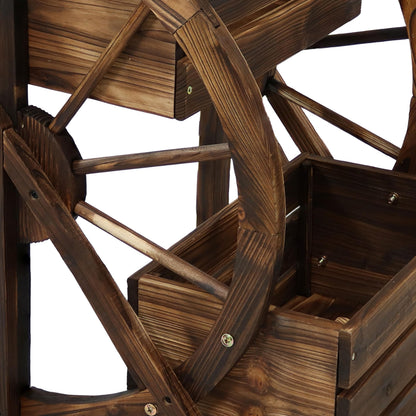 Sunnydaze Wagon Wheel 2-Tier Rustic Wood Plant Stand - Tiered Garden Box - For Patio, Garden, or Front Porch - Charred Fir Wood